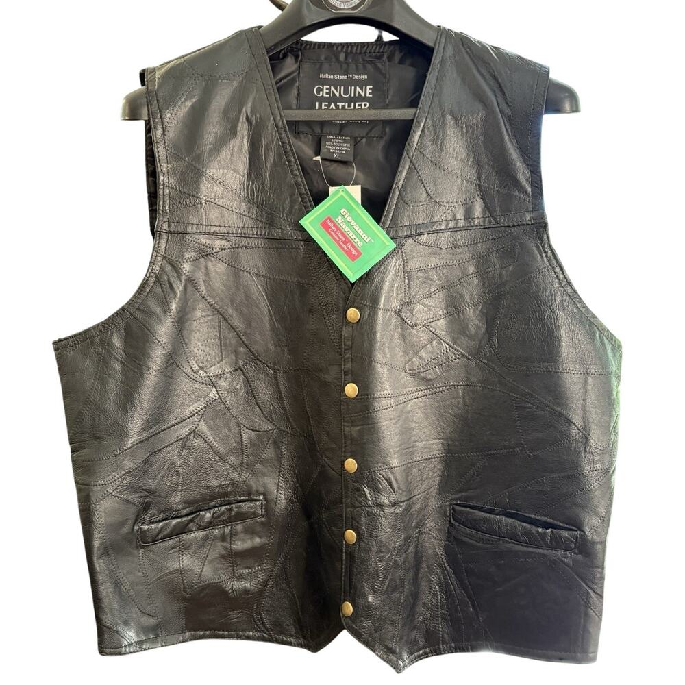Italian Stone Design Vest NWT Biker Genuine Leather Navarre Leather Co., XL
